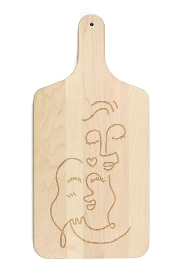 Drawn Love Faces Maple Paddle Cutting Board